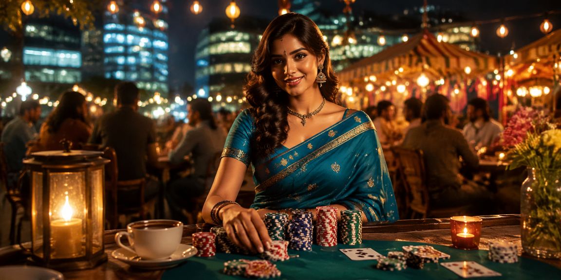 Indian woman playing Teen Patti card game in traditional attire